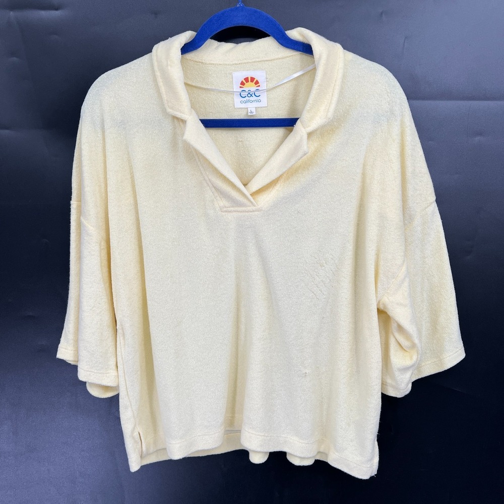 C&C california popover terry cloth polo shirt boxy fit top coastal beach yellow